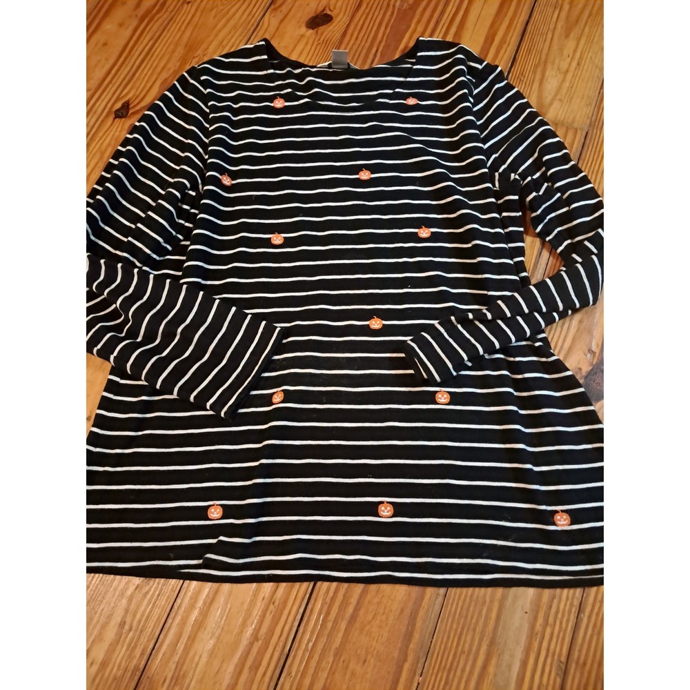 Christopher & Banks Womens Halloween Pumpkin Striped  Sleeve Top Black sz xl j4